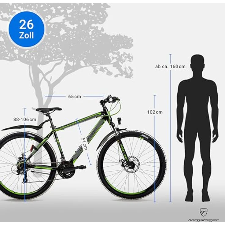 bergsteiger Mountainbike Canberra 26, 29 Zoll Mountainbike, 21 Gang Shimano Tourney RD-TY300 Schaltwerk, Scheibenbremsen, für Damen und Herren, blau – Bild 6