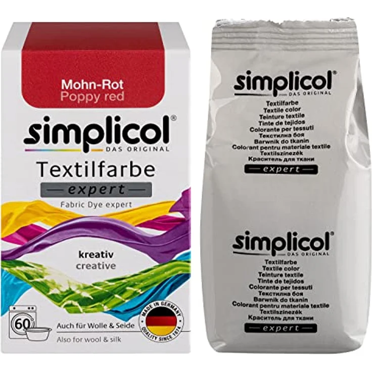 simplicol Textilfarbe expert Mohn-Rot 1703 - Zum Umfärben und Auffrischen von Kleidung, Waschmaschinenfest, für Baumwolle, Wolle, Seide, Leinen, Viskose & Mischgewebe – Bild 2