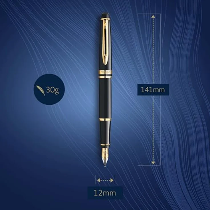 Waterman Expert Füllfederhalter, Schwarz mit goldenen Zierteilen, moderne Eleganz und geschmeidige Edelstahlfeder – Bild 3