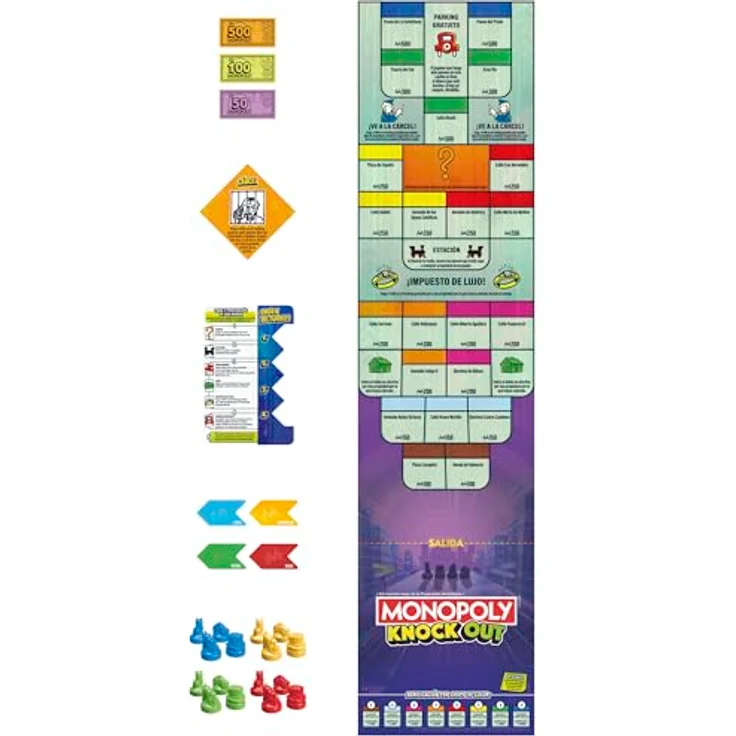 Monopoly Knockout, Familienspiel für Partys, Strategiespiel für 2-8 Spieler, ab 8 Jahren, großes Spielbrett über 90 cm, 16 Schiebefiguren in 4 Farben – Bild 3