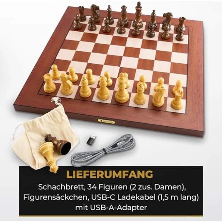 Millennium Supreme T2 M880, Elektronisches Schachbrett in Turniergröße mit Echtholzfiguren, ultraschneller Figurenerkennung, Bluetooth & USB, 81 LE – Bild 8