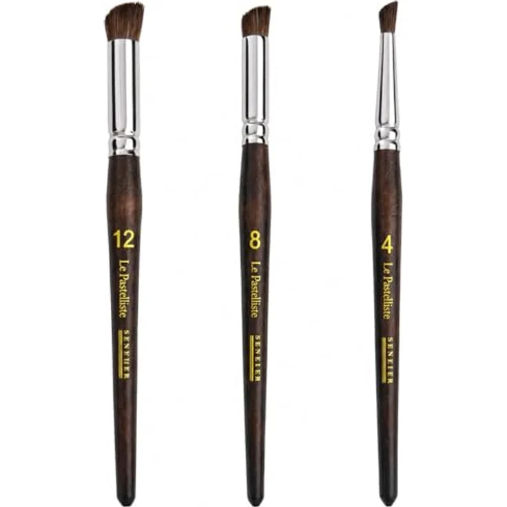 SENNELIER Le Pastelliste Pinselset, braun, 3-teiliges Sortiment mit eckigem Schnitt, Größen 4, 8, 12, aus weichem Pony-Haar – Bild 2
