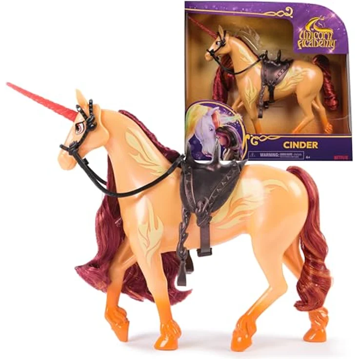 Spin Master Unicorn Academy Fashion Unicorn Cinder, 28 cm, mit funkelndem Horn und buntem Schopf, inspiriert von der Netflix-Serie – Bild 1