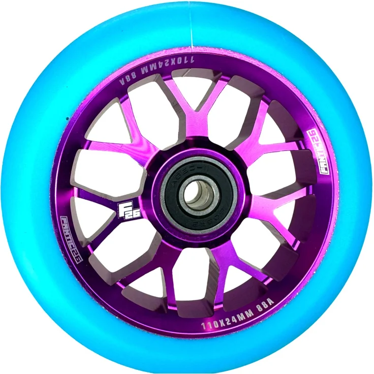 Fantic26 Spy7 Stunt-Scooter Rolle 110mm Abec11 Purple / Pu Türkis, Aluminium 6061-T6, ABEC-11 Kugellager, 88A Härte – Bild 1
