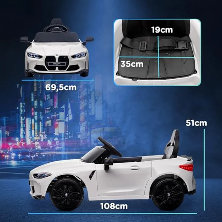 AIYAPLAY Elektro-Kinderauto BMW M4 Weiß, lizenziert, Belastbarkeit 25 kg, für Kinder 3-5 Jahre, mit Fernbedienung und Musikfunktion - Preisvergleich – Bild 5