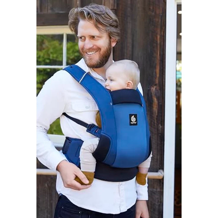 Ergobaby Away Babytrage, Reisetrage für Babys und Kleinkinder (5,4-15,9 kg), 2-Positionen Bauchtrage Rückentrage Baby Tragetasche, Midnight Blue – Bild 3
