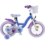 Volare Kinderfahrrad 14 Zoll Kinder Mädchen Fahrrad Rad Frozen 2 Eiskönigin Elsa 21417-SAFW, 1 Gang, Korb, Stützräder, Kettenschutz, Schutzbleche - Blau-lila mit Felgenbremse und abnehmbaren Seitenrädern