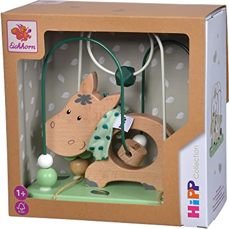 Eichhorn - Baby HiPP Motorikschleife mit 2 Schleifen und Eselmotiv, 6x18x18cm, 100 % FSC Zertifiziertes Buchen- und Birkenholz, ab 1 Jahr – Bild 2