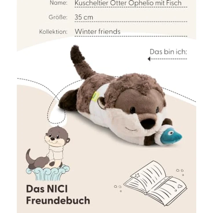 NICI 63236 Plüsch Otter Ophelio mit Fisch, 35 cm, liegend, braun, ab Geburt – Bild 5