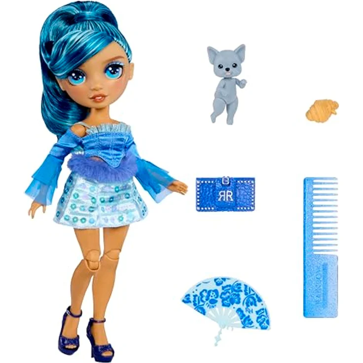 Rainbow High Pretty in Paris Skyler Bradshaw, 28 cm große Modepuppe in Blau mit Welpen, Handtasche und Accessoires, beweglich, für Kinder von 4 bis 12+ Jahren – Bild 2