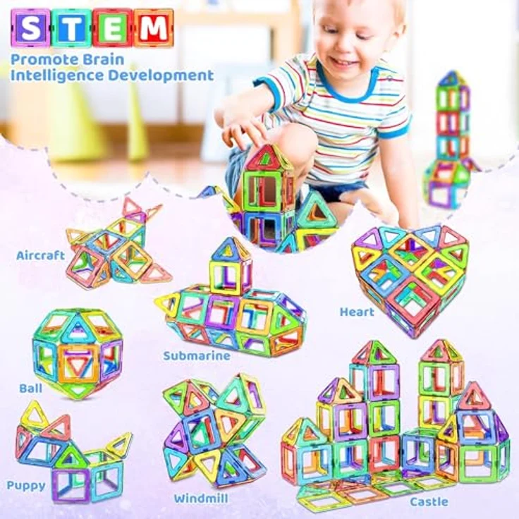 COOLJOY Magnetische Bausteine 40 Teile, Magnetspiel STEM mit farbenfrohen Plättchen für Kinder ab 3 Jahren, sicheres Konstruktionsspielzeug для Jungen und Mädchen – Bild 2