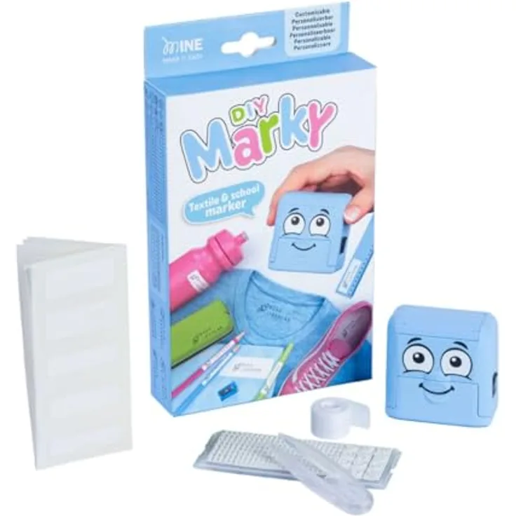 COLOP Markierstempel-Set Marky, waschfester Stempel mit 3 Zeilen Text, inkl. Pinzette und 20 Etiketten