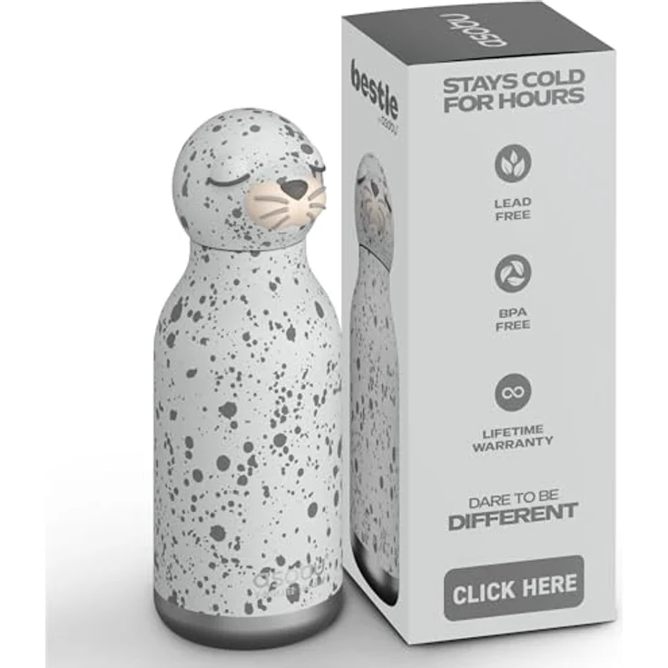 ASOBU Bestie Kindertrinkflasche, isolierte Edelstahlflasche 420ml mit Seehundkopf, auslaufsicher & BPA-frei – Bild 1