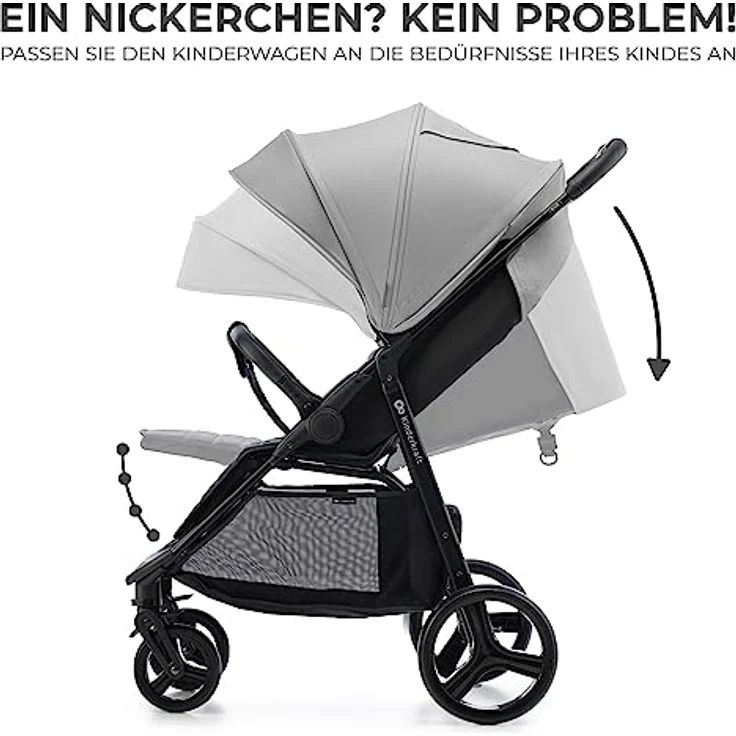 Kinderkraft RINE Buggy bis 22 kg, Kinderwagen, Mit einer Hand zusammenklappbar, wasserfestes Verdeck mit UPF50+ Filter, liegende Position, Getränkehalter im set, Grau – Bild 5
