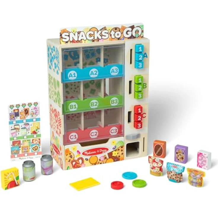 Melissa & Doug Verkaufsautomaten Spielset, 19-teilig, mit Snacks, Getränken und Münzen, Lern- und Rollenspielzeug für Kinder ab 3 Jahren – Bild 1