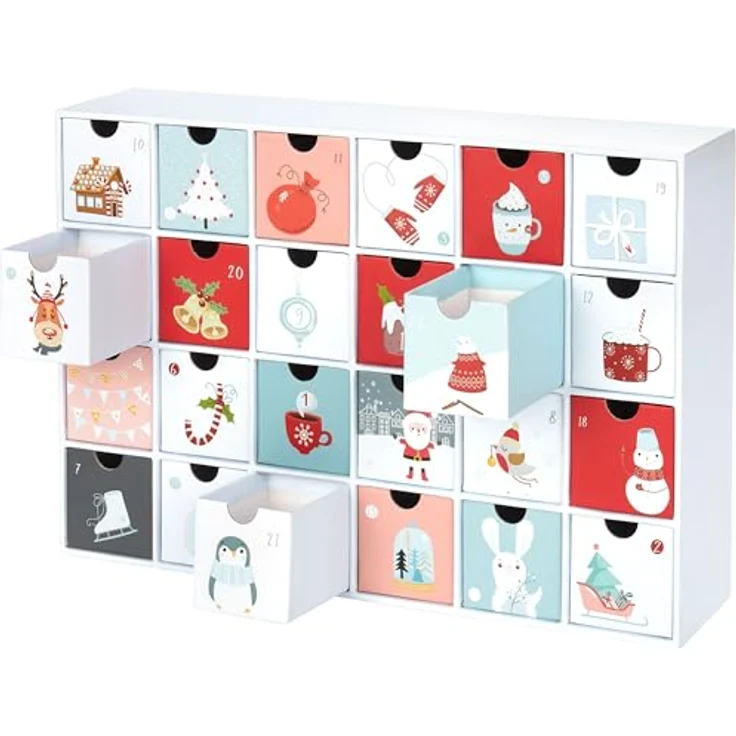 BRUBAKER Adventskalender zum Befüllen - Sweet Chistmas 2024 - DIY Weihnachtskalender aus Pappe, 39 cm groß, für Gutscheine und Süßigkeiten in Weiß, Rot und Blau – Bild 5