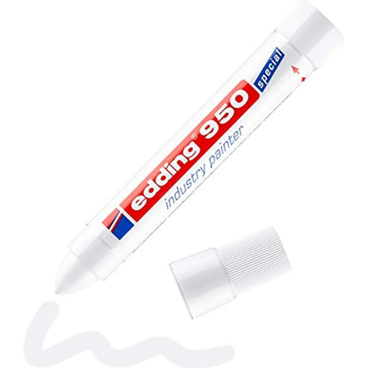 edding 950 Industrie Pastenmarker - weiß - 1 Stift - Rundspitze 10 mm - Marker zum Beschriften von Metall, Stein, Holz - raue oder nasse Oberflächen - permanent, wasserfest – Bild 1