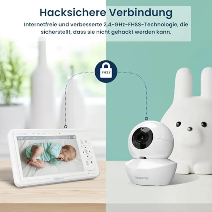 Babysense Babyphone HD 5 Zoll mit 2 Kameras, Video Babyphone ohne WLAN, Nachtlicht, Wiegenlieder, 300m Reichweite, Zwei-Wege-Audio, 4-facher Zoom, 4000mAh Akku – Bild 5