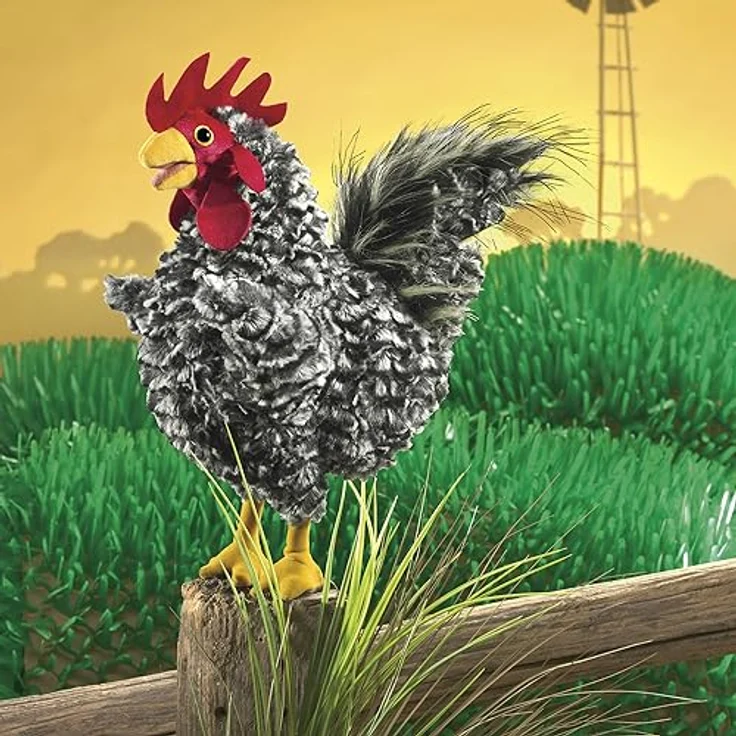 Folkmanis Puppets Barred Rock Rooster/Hahn, bunt aus fabelhaftem, federweichem Plüsch – Bild 4