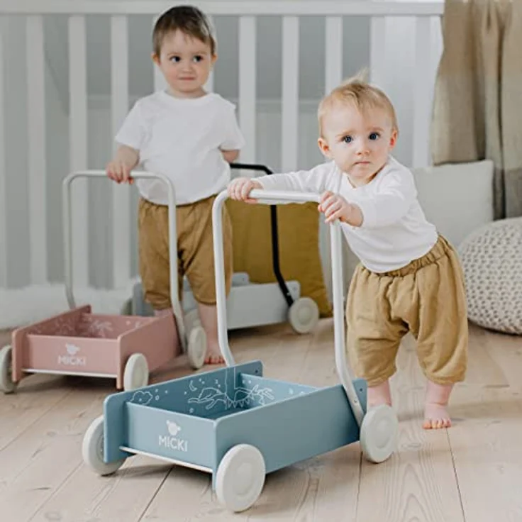 Micki Lauflernwagen Blau - Babyspielzeug für jüngere Kinder aus Holz mit spielvollen Illustrationen und Schwedischem Design - Geeignet ab 9 Monaten - Größe 450 x 350 x 480 mm – Bild 3