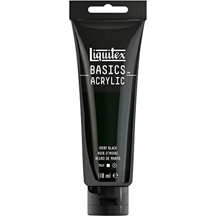 Liquitex Basics Acrylfarbe Elfenbeinschwarz – 118ml Tube, lichtecht, mittlere Viskosität, seidenglänzend, monopigmentiert, Archivqualität – Bild 1