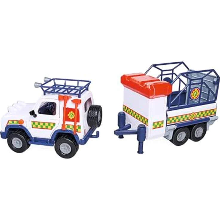 Simba Feuerwehrmann Sam Tierrettung mit Anhänger, 34 cm Spielzeugauto mit Licht und zahlreichen Zubehörteilen – Bild 2