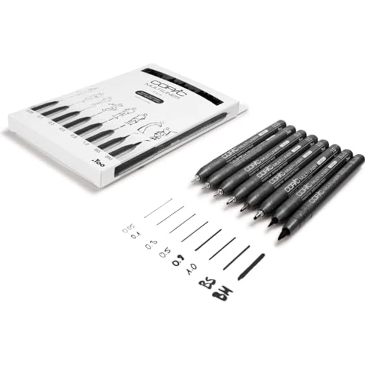 COPIC Marker Multiliner Classic Set B, 8er Set in Schwarz mit 8 Strichstärken: 0.05 - 1.0, Brush S und M – Bild 5