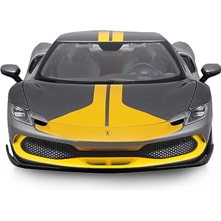 Bburago Ferrari 296GTB Assetto Fiorano, Modellauto im Maßstab 1:18, grau-gelb, bewegliche Motorhaube, Kofferraum und Türen, Detalgetreue Nachbildung aus Metallspritzguss – Bild 2