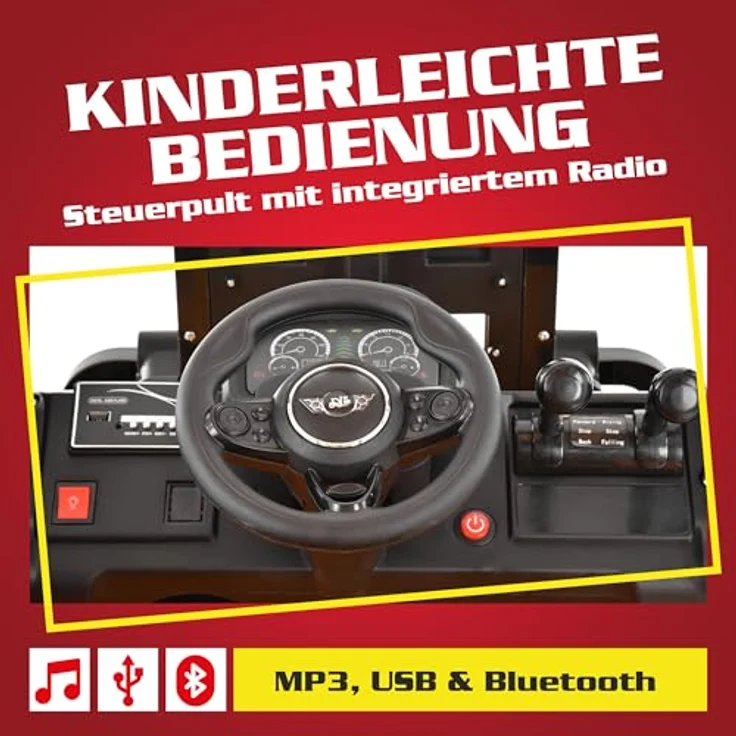 HECHT Kinder Elektro Gabelstapler 12 V, ferngesteuertes Elektroauto mit 2 × 40 W Motoren, Fernbedienung, inkl. Palette, 35 kg Traglast, bis 6 km/h, für Kinder ab 3 Jahren, Gelb – Bild 5