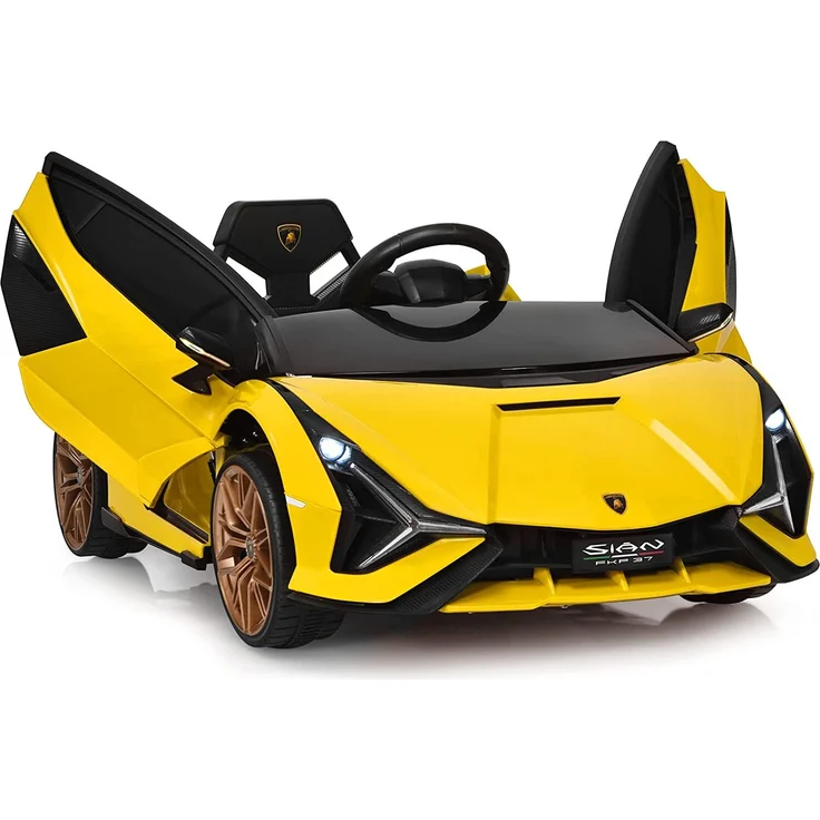GOPLUS Kinder Elektroauto, Feuerwehrauto mit Fernbedienung, Auto-Bremse, Bluetooth, USB & TF-Karte Schacht, mit Hupe & Musik, 3-5 km/h, schwarz/rosa/gelb