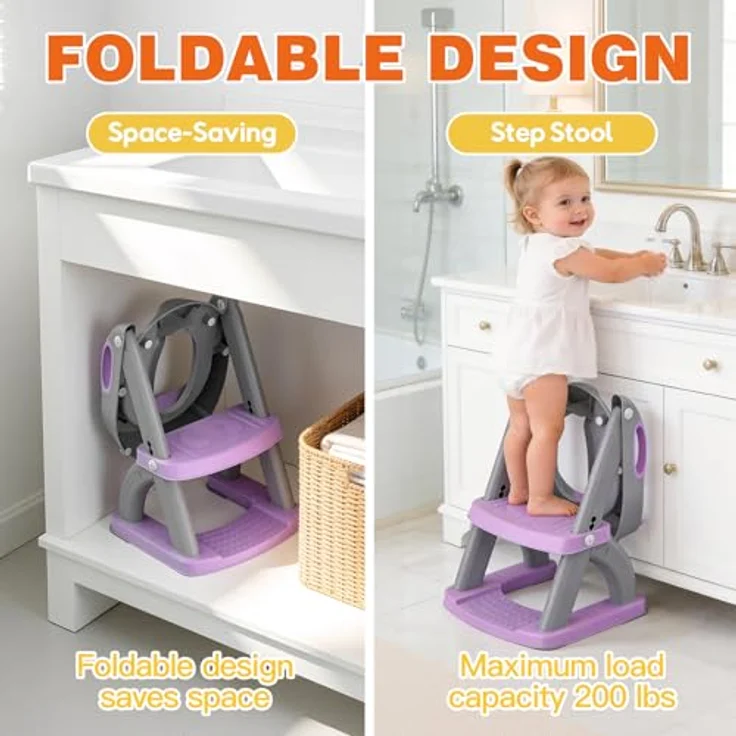 SKYROKU Toilettensitz 2 in 1, Upgraded Stabiler Toilettenaufsatz für Kinder 2-7 Jahre mit rutschfestem Hocker und höhenverstellbarem Mechanismus – Bild 3