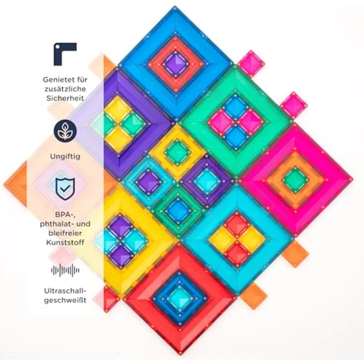Connetix Magnetische Fliesen Bright Portal Paket, 48 Stück mit 8 leuchtend hellen Farben und verschiedenen Fliesengrößen für kreatives Bauen – Bild 2