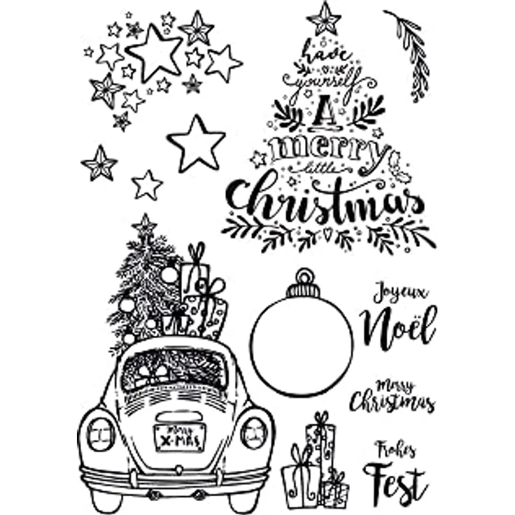 VBS Silikonstempel Merry X-Mas, 12 Stück für Kartengestaltung und Scrapbooking, Motivgrößen 1,2 cm x 1,2 cm bis 6,8 cm x 10,5 cm