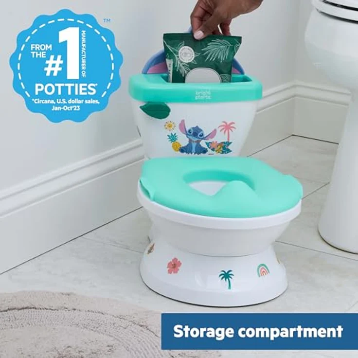 Bright Starts Disney Baby Stitch My Size Töpfchen, 2-in-1 Kinder-Töpfchen mit Spülgeräusch, abnehmbarem Sitz und 12 Aufklebern, geeignet ab 18 Monaten – Bild 5