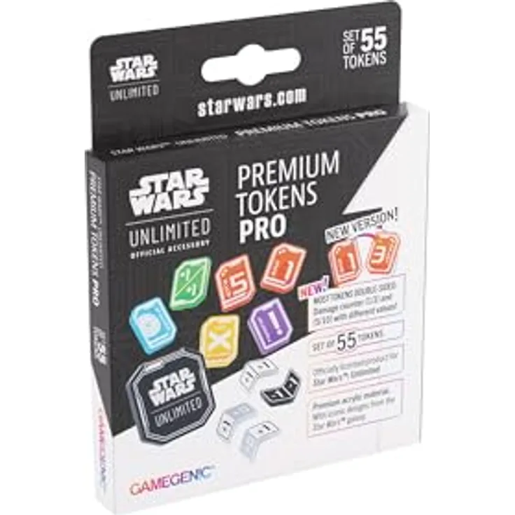 Gamegenic Star Wars: Unlimited Premium Tokens PRO, Set mit 55 Acryl-Markern, doppelseitig, Schadensmarker mit unterschiedlichen Werten