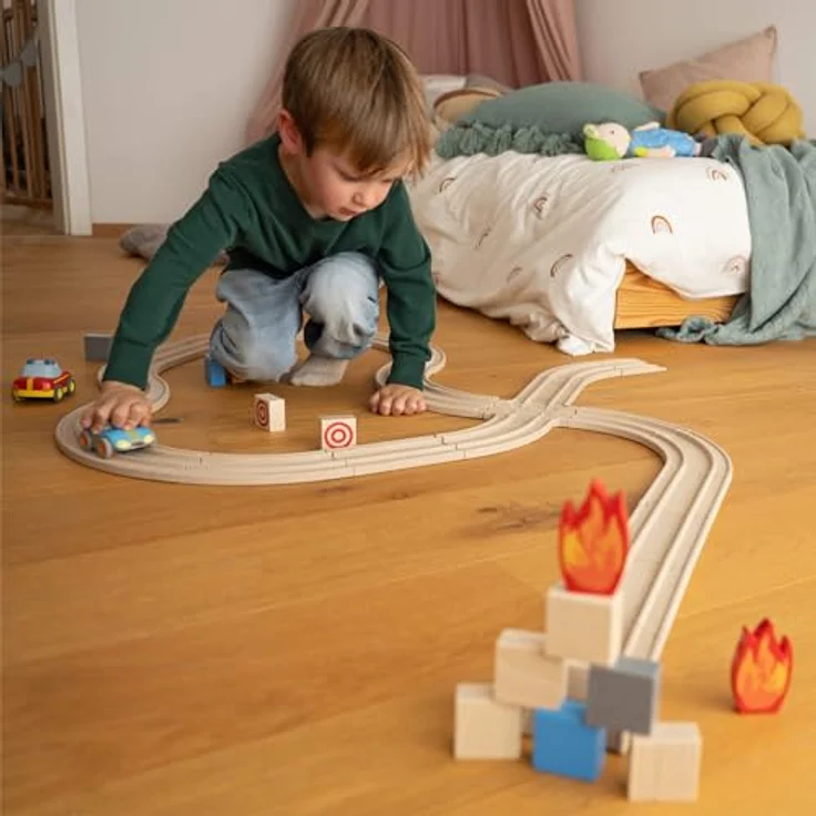 HABA Cars Ergänzungsset – 8 Schienen aus recyceltem Holz und Kunststoff – Extragroße, kinderfreundliche Elemente für Rennbahnen, geeignet ab 2 Jahren – 2011844001 – Bild 4