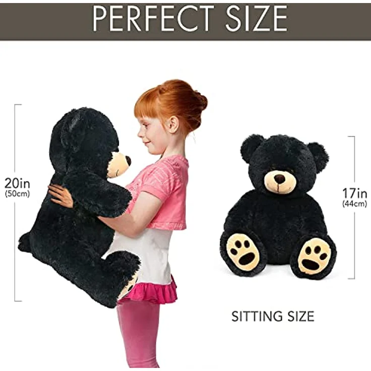 LotFancy Teddybär Kuscheltier 50cm, Plüschtier mit sicherer Augen- und Nasenkonstruktion, schwarz – Bild 2