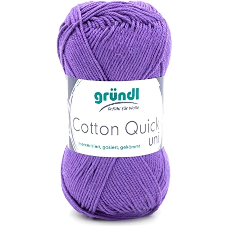 Gründl Cotton Quick Uni Strickgarn/Häkelgarn (farbenfrohes Garn aus 100 % Baumwolle, OEKO-TEX zertifiziert, 50 g / 125 m, Nadelstärke: 3 - 4, 1 x 50 g), Lila – Bild 1