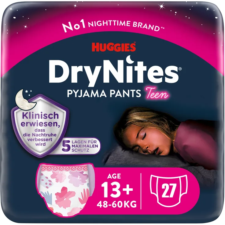 HUGGIES Windeln Nachtwindeln Mädchen ab 13 bis ca. 17 Jahre, 27 St. - Trockene Nächte für ältere Mädchen