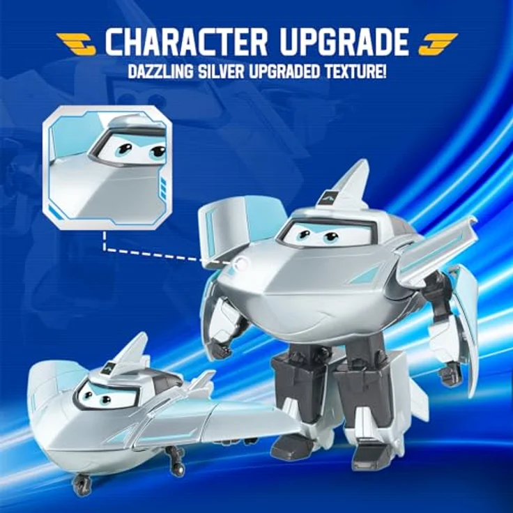 Super Wings Transformations-Flugzeug Supercharged Traver, 12,7 cm Spielzeug-Flugzeug und Roboterfigur für Kinder ab 3 Jahren, silber – Bild 5