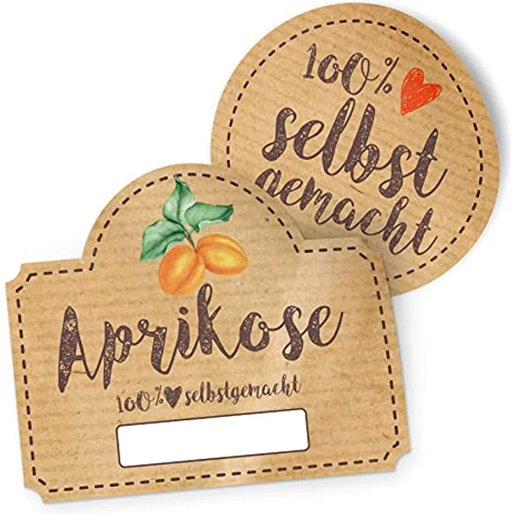 itenga Marmeladen Etikett Aprikose, selbstgemachte Sticker aus braunem Haftpapier, 20 Aufkleber (10 rund, 10 rechteckig) für Einmachgläser und Geschenke