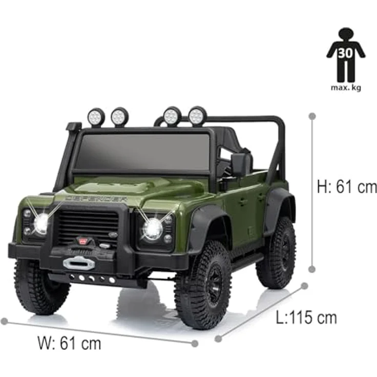 JAMARA Ride-on Land Rover Defender 110 SVX, Elektroauto für Kinder ab 3 Jahren, 2,4GHz Fernsteuerung, LED-Lichter, Bluetooth-Musik, Lithium-Ionen-Akku 12,6V, Gaspedal, schlüsselloser Start – Bild 3