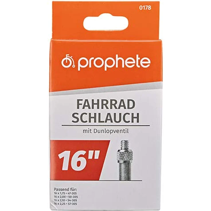 Prophete Fahrradschlauch Ersatzschlauch 16x1,75 Dunlopventil 0178, (1-St) - Kinderfahrrad Zubehör – Bild 2