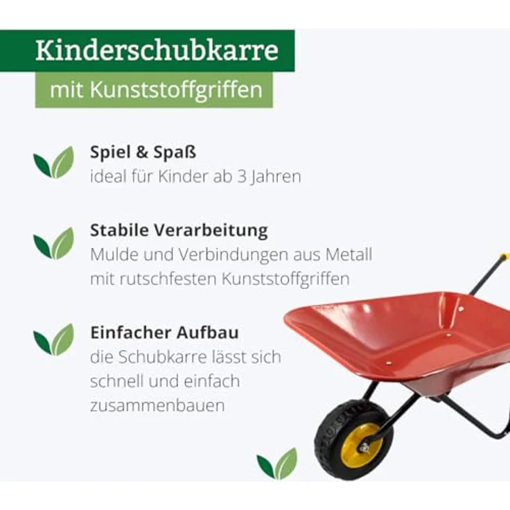 REKORD Kinderschubkarre (Metall) - Rot - Ergonomische Kunststoffgriffe, Traglast 20kg, für Kinder ab 3 Jahren – Bild 5