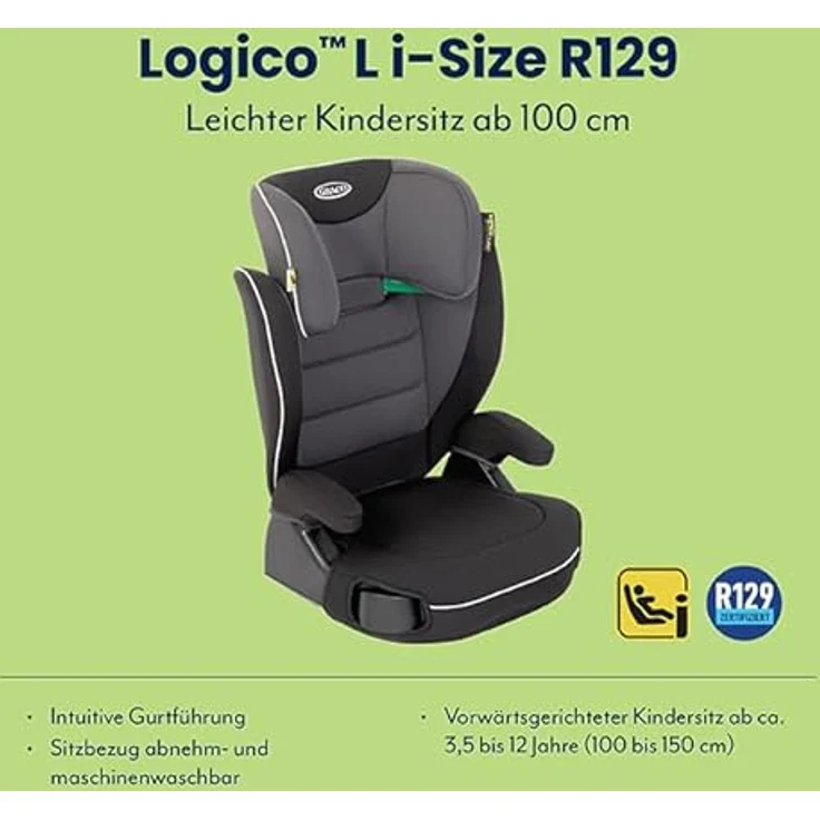 "Graco Autokindersitz Logico L i-Size - Midnight, 36 kg, Kinder Autositz 3 - 12 Jahre mit Getränkehalter" – Bild 2