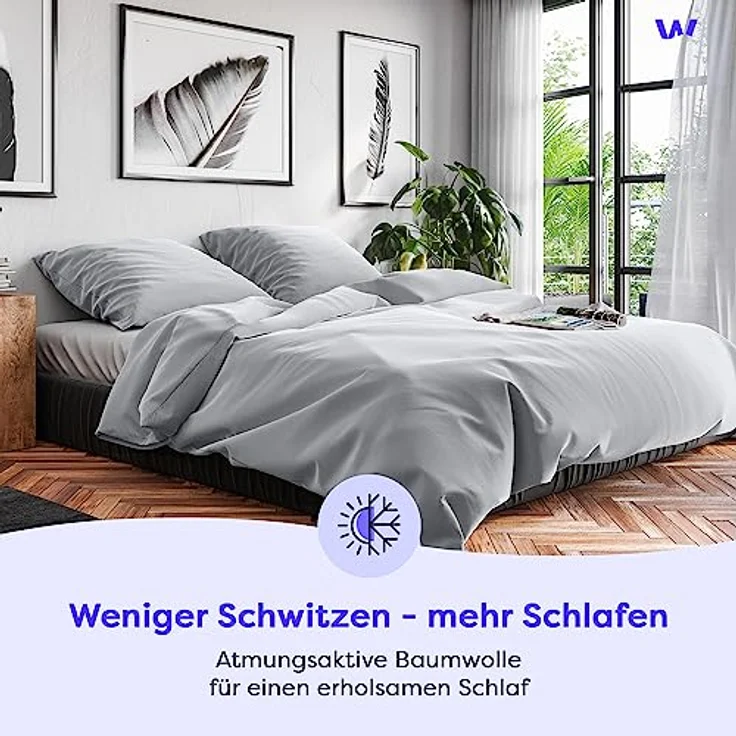 Wolkenfeld Bettwäsche 155x200 Baumwolle Hellgrau - Atmungsaktiv - 2teilig - 1x Bettbezug 155x200 + 1x Kissenbezug 80x80 - Light Grey – Bild 2