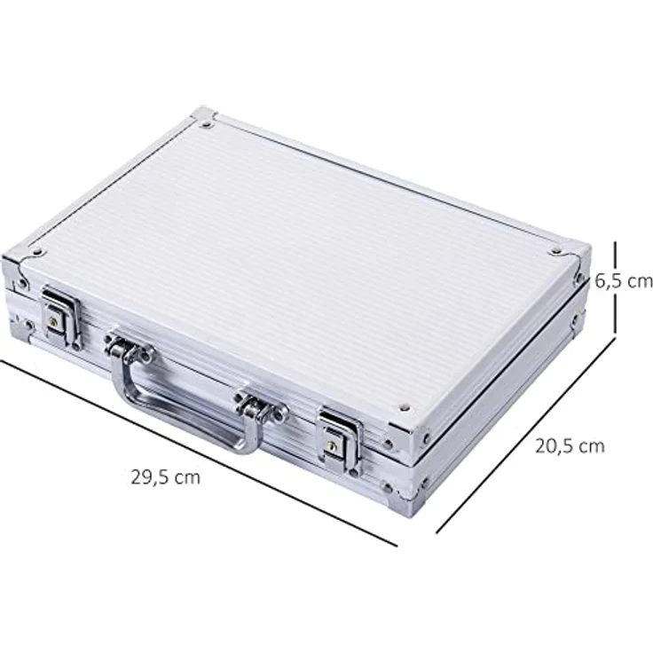 HOMCOM Pokerkoffer Pokerset 200 Pokerchips 2xKartenspiel 5xWürfel 1xAlukoffer Poker Set Jetons Koffer Alu+ Polystyrol 29,5x20,5x6,5 cm – Bild 3