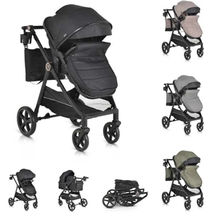 Moni Kinderwagen 2 in 1 Tokyo 22 kg umbaubar Wickeltasche Stoßdämpfer klappbar, schwarz
