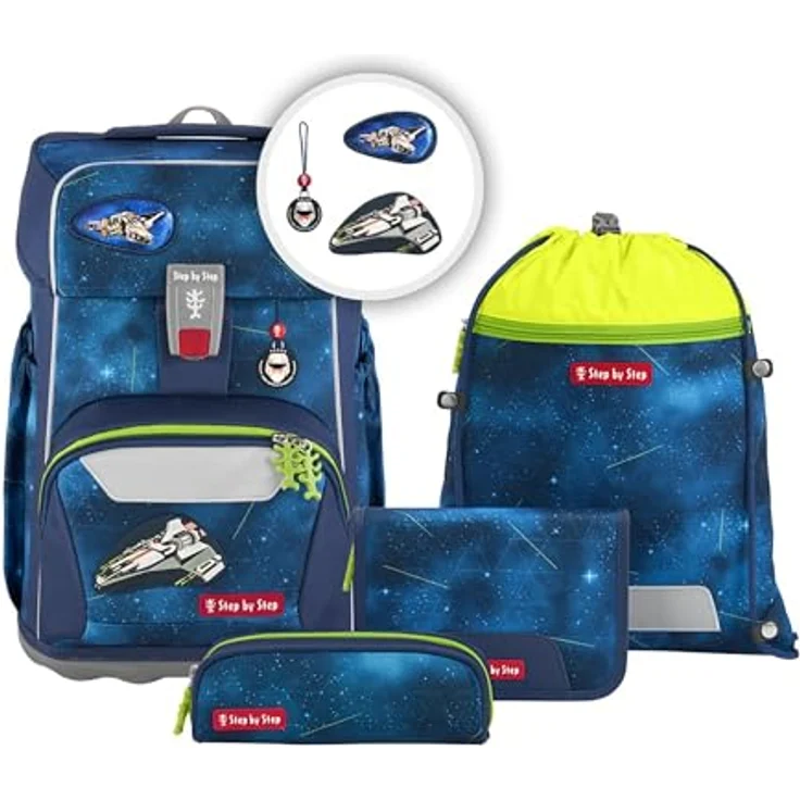Step by Step Giant Schulranzen-Set „Starship Galactus“, 5-teilig, blau, ergonomischer Tornister mit Reflektoren, höhenverstellbar mit Hüft- und Brustgurt, 23 Liter – Bild 1