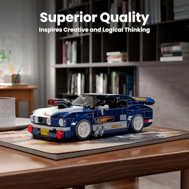 Mould King 27048 Technik Speed Champion, Musteng 1967 Rennwagen Bausteine mit Acryl Vitrine, 387 Teile – Bild 3